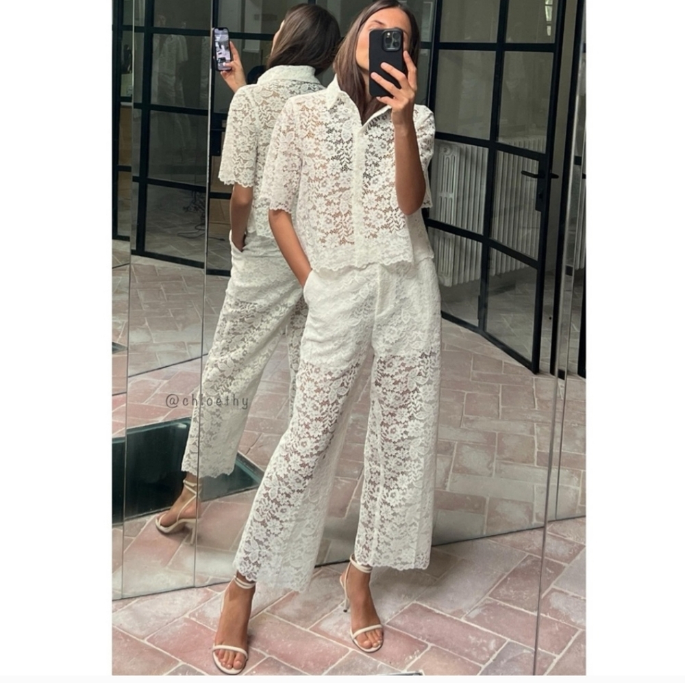 Zara LACE DETAIL CROPPED PANTS - Picture 1 of 2